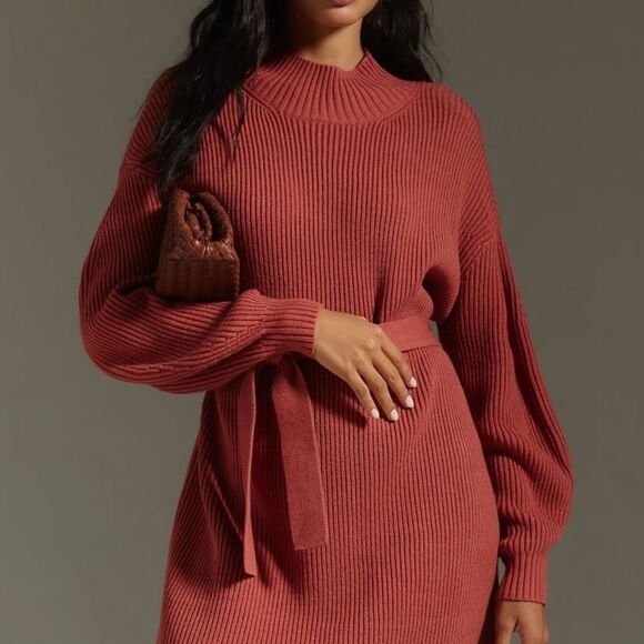 Maeve Long-Sleeve Mock-Neck Tied Waist Mini Dress - Picture 3 of 4